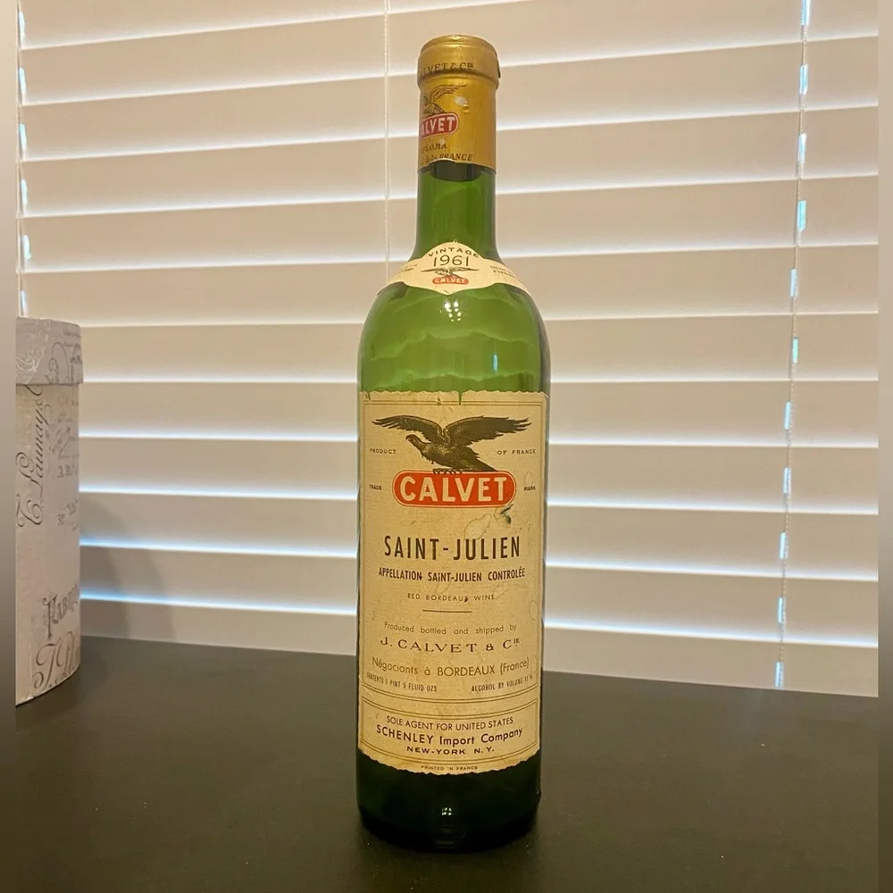 Vintage Empty Wine Bottle Calvet 1961 Saint Julien France New York Decor Bar